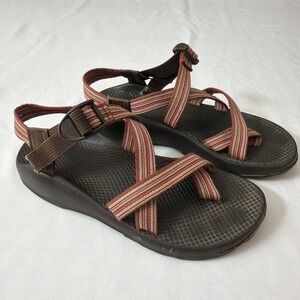 Chaco Striped Red and Brown Webbing Sport Sandals
